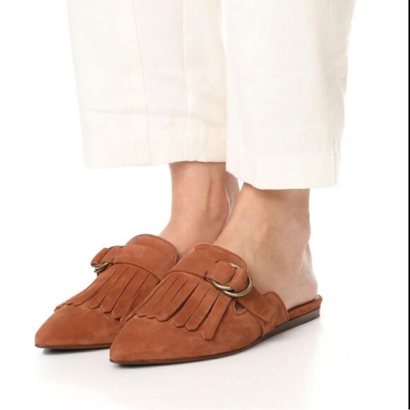 Jenni Kayne Brown Fringe Goatskin Suede Slip-On Mules Slide Buckle Women’s - 8.5 - Picture 5 of 5